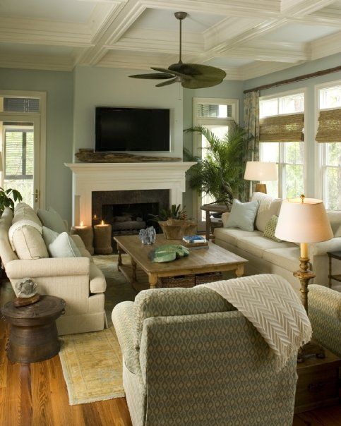 Ceiling fan in a cozy living room helping circulate air to cool the home without AC