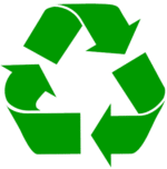 A green recycling symbol with three curved arrows forming a triangle, representing the recycling process.