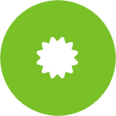 A white, spiky starburst shape centered on a green circular background.