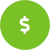 A green circle with a white dollar sign in the center.