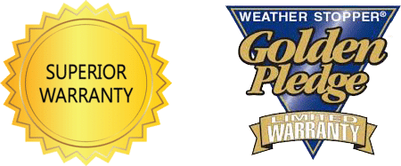 Superior Warranty and Weather Stopper Golden Pledge Limited Warranty badge