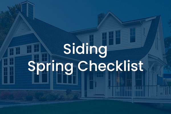White house with blue siding and a covered porch, overlaid text reading Siding Spring Checklist—perfect for guides or as a landing page visual.