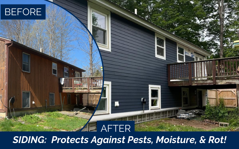 James Hardie deep ocean siding before and after transformation in Lee NH, Seacoast, Strafford County