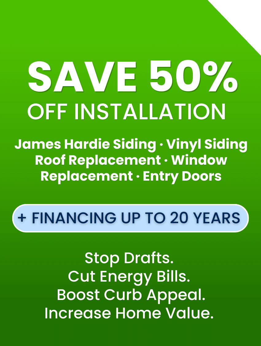 Special savings make professional exterior remodeling more affordable for homeowners. Promotional offers apply to windows, siding, roofing, and entry door replacement projects.